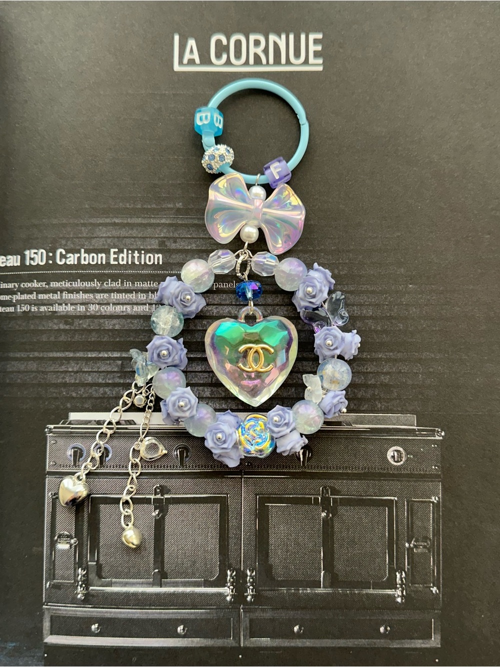 Iridescent Heart Lavender Floral Charm Keyring-Glowing in the dark floral